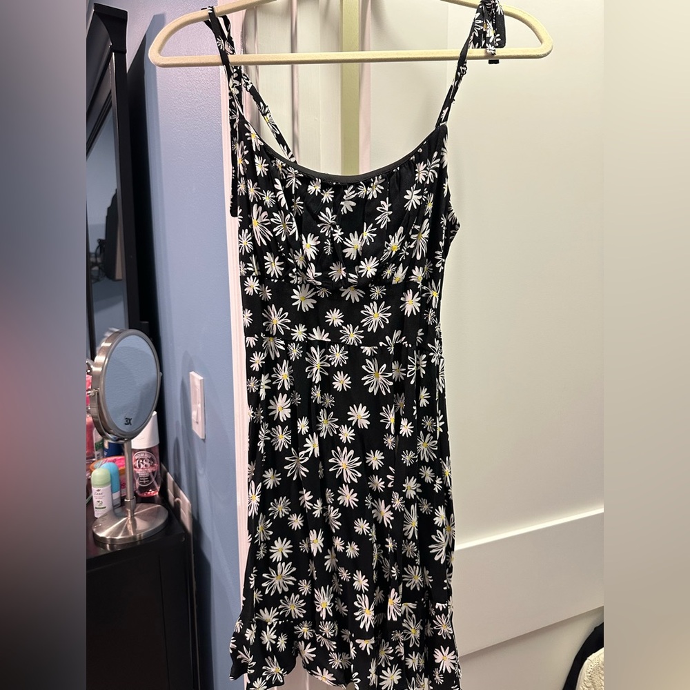 Floral white and black mini dress